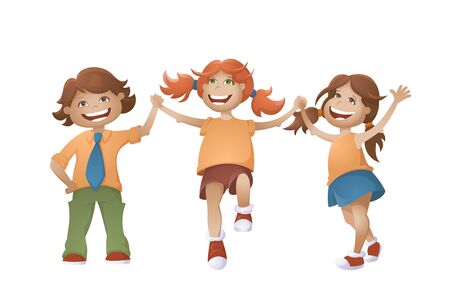 Cute Vector Children Isolated On White Background. Friendship Illustration.のイラスト素材