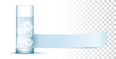 Clear Blue Banner With Realistic Water Glass Illustration On Transparent Backgroundのイラスト素材