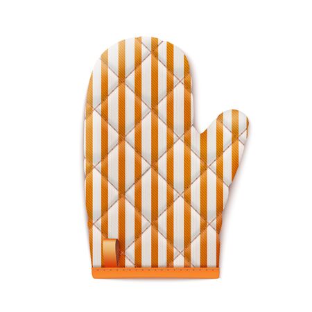 Striped Red Textile Cooking Glove Isolated On White Background. Top View. 3d Photo Realistic Vector Illustrationのイラスト素材