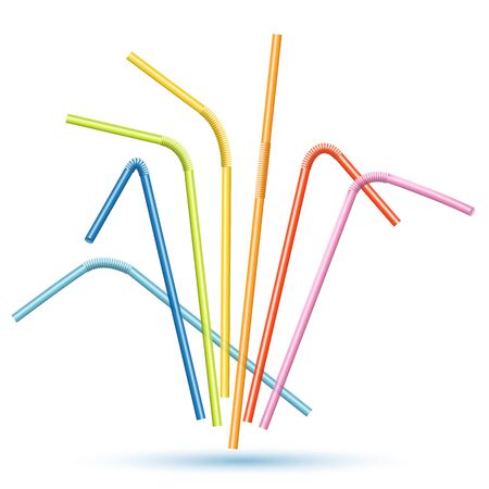 Set Of Colorful Cocktail Straws Isolated On White Background. Vector Photo Realistic Illustrationのイラスト素材