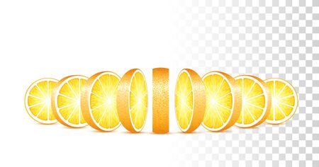 Vector Photo Realistic 3d Illustration Of Orange Slices Isolated On Transparent Background. Perspective Front Viewのイラスト素材