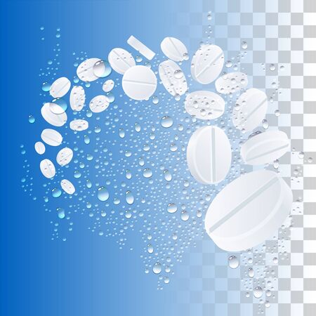 Medical White Round Pills And Water Bulbs. Vector Backgroundのイラスト素材