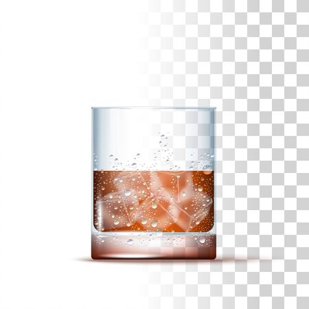 Whisky Alcoholic Drink Served In The Slightly Glass With Ice Cubes. Front View. 3d Photo Realistic Vector Illustration Isolated On Transparent Backgroundのイラスト素材