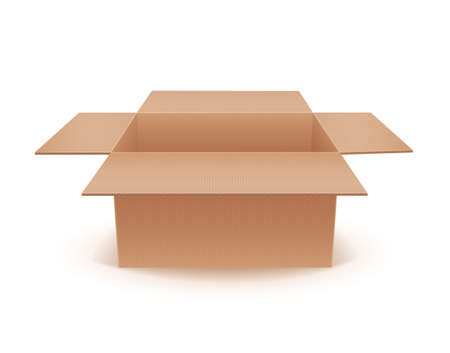 Vector Photo Realistic Empty Cardboard Crat Isolated On White. perspective viewのイラスト素材