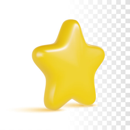 3d Yellow Shiny Star Icon. For Web, Social Media Or UI. Realistic Vector Render On Transparent Backgroundのイラスト素材