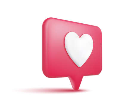 3d Red Like Icon With Heart Pictogram. Vector Realistic Trendy Render. Isolated On White Backgroundのイラスト素材