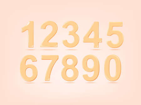 Glossy Yellow Numbers on Pink Background. Math type face. Realistic 3d Trendy Render. vector illustrationの写真素材