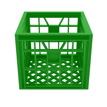 3d Empty Green Plastic Crate. Photo Realistic Vector Illustration Isolated On White. Front Perspective Viewのイラスト素材