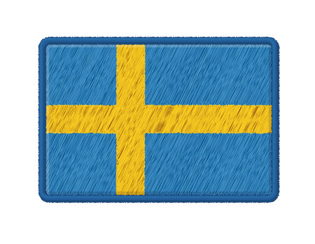 Flag Of Sweden. Vector Photo Realistic Embroidery Patches Isolated On White Background.のイラスト素材