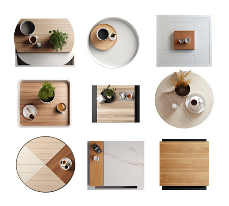 Set Of Abstract Modern Coffee Tables. Floor Plan Top View. Template For Floorplan. Ai Generativeの素材