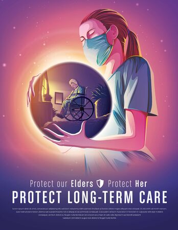 Vector illustration of medical health care nurse concept providing long term care and wellness to elderly vulnerable and disabled people	
のイラスト素材