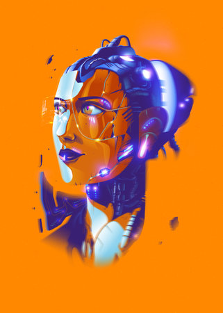 A futuristic vector illustration of a bionic lady.のイラスト素材