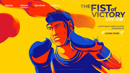 Vector illustration for UI or a landing page of the amateur boxer that the boxer in blue is about to...