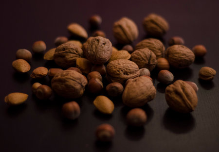 Nuts in blackの写真素材