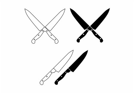 crossed knives icon set. knife and chef, kitchen symbol Isolated on white backgroundのイラスト素材