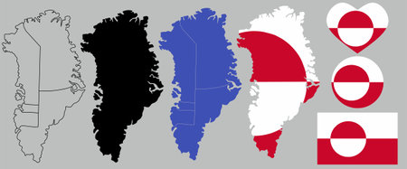 Greenland map flag icon set vectorのイラスト素材