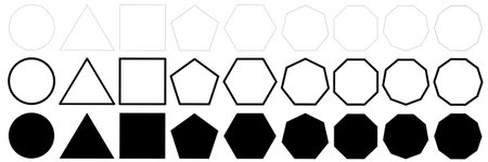 set of polygons shape.square,circle, triangle, quadrangle, pentagon, hexagon, heptagon, octagon, nonagon,decagonのイラスト素材