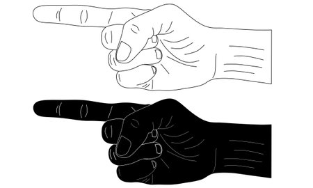 <p>hand drawing side view pointing hand isolated on white background</p>のイラスト素材