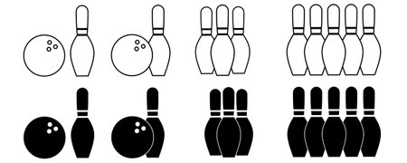 outline silhouette bowling ball pin icon set isolated on white backgroundのイラスト素材