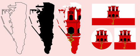 <p>Gibraltar map flag set isolated on white background</p>のイラスト素材