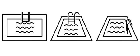 outline swimming pool icon set isolated on white backgroundのイラスト素材