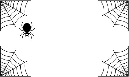 outline Halloween background with spiderweb and spiderのイラスト素材