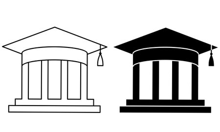 outline silhouette university logo icon set isolated on white backgroundのイラスト素材