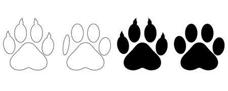 outline silhouette Paw prints icon set isolated on white background.paw print logoのイラスト素材