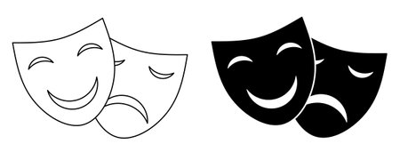 outline silhouette theater masks icon set isolated on white backgroundのイラスト素材