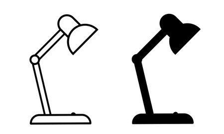 outline silhouette desk lamp icon set isolated on white backgroundのイラスト素材