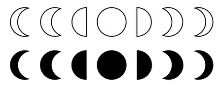 outline silhouette moon phase icon set isolated on white backgroundのイラスト素材