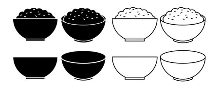 outline silhouette rice bowl icon set isolated on white backgroundのイラスト素材