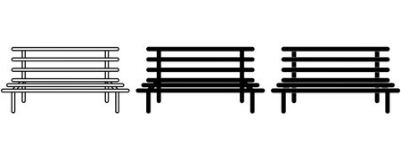 outline silhouette Park bench icon set isolated on white backgroundのイラスト素材