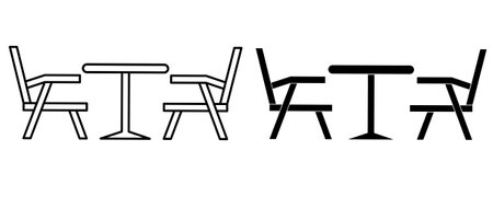 outline silhouette dining table and chair icon set isolated on white backgroundのイラスト素材