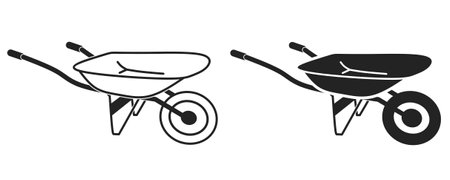 outline silhouette wheelbarrow icon set isolated on white backgroundのイラスト素材