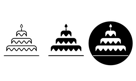 outline silhouette Birthday cake icon set isolated on white backgroundのイラスト素材