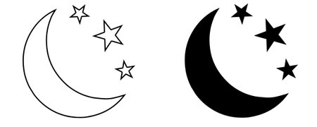 outline silhouette moon stars icon set isolated on white backgroundのイラスト素材