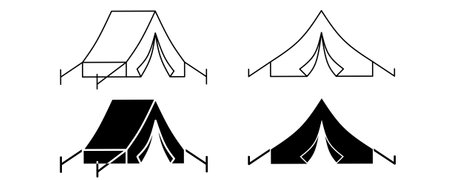 outline silhouette tent icon set isolated on white backgroundのイラスト素材