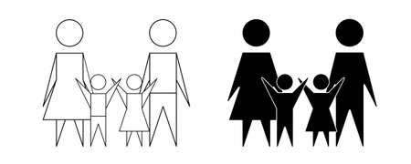 outline silhouette happy family icon set isolated on white backgroundのイラスト素材