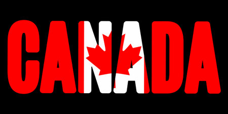 Canada word with Canadian flag isolated on black backgroundのイラスト素材
