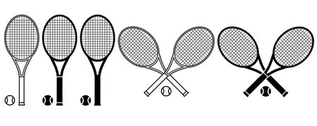 crossed tennis racquet and ball isolated on white backgroundのイラスト素材
