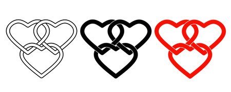 outline silhouette three heart linked icon set isolated on white backgroundのイラスト素材