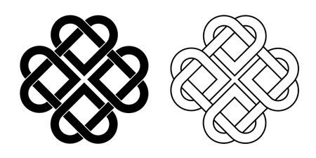 outline silhouette celtic shamrock knot heart love sin set isolated on white backgroundのイラスト素材