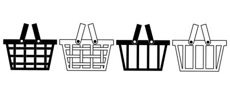 outline silhouette shopping basket icon set isolated on white backgroundのイラスト素材