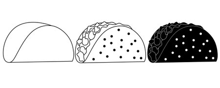 outline silhouette taco icon set isolated on white backgroundのイラスト素材