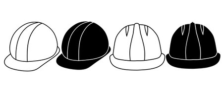 outline silhouette safety helmet icon set isolated on white backgroundのイラスト素材