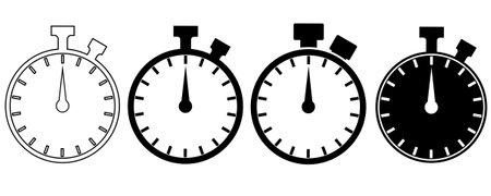 outline silhouette stopwatch icon set isolated on white backgroundのイラスト素材
