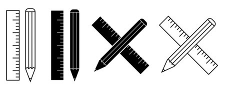 outline silhouette pencil ruler icon set isolated on white backgroundのイラスト素材
