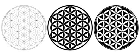 outline silhouette flower of life Symbol set isolated on white backgroundのイラスト素材