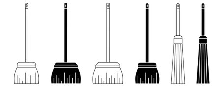outline silhouette broom icon set isolated on white backgroundのイラスト素材